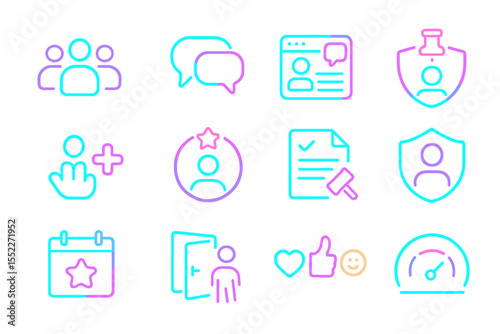 Neon social media icons - communication, profile, security, interaction