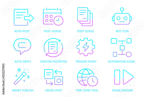 Neon icons representing digital automation and social media tools