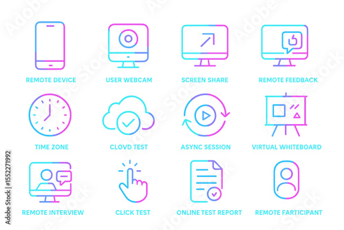 Neon icons representing online communication and remote collaboration tools