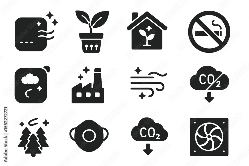 Fototapeta premium Environmental symbols for air quality and pollution awareness