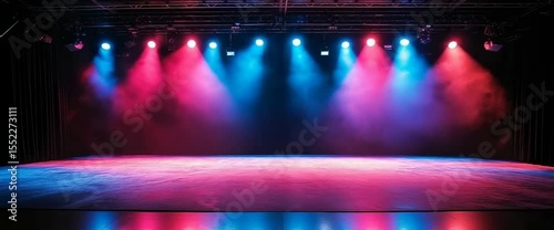 A series of colorful lights are shooting out of the water. The lights are in a rainbow order, with the colors red, orange, yellow, green, blue, indigo, and violet. The lights are creating a beautiful