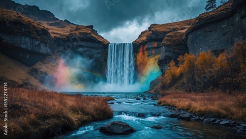 View of the colorful waterfall located in the national park