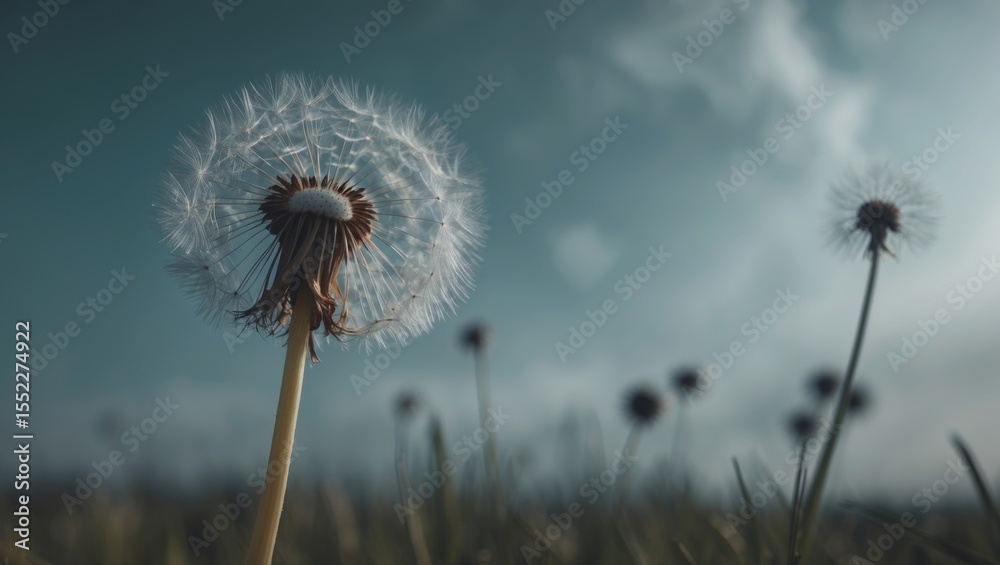 Fototapeta premium Single Dandelion Looking To The Sky