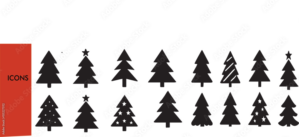 Obraz premium Christmas Tree Icons Set - 50+ Holiday Vector Symbols (Decorated, Minimalist, Snowy, Flat