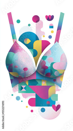 Colorful Geometric Bra Illustration on White Background