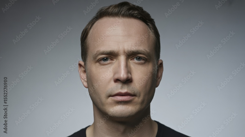 Obraz premium Caucasian adult male with serious expression against neutral background