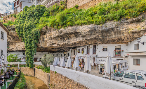 Setenil de las Bodegas, Spain - April 15, 2025: Architecture from the picturesque Setenil de las Bodegas village, Andalusia, Spain.