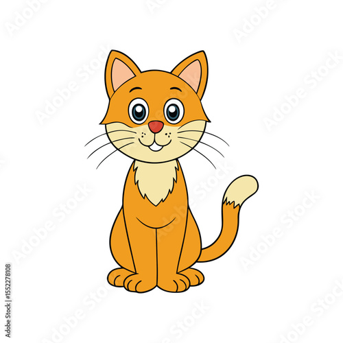 Cute, domestic kitten vector illustration with red fur, isolated on white, showing a beautiful, sitting young cat drawing