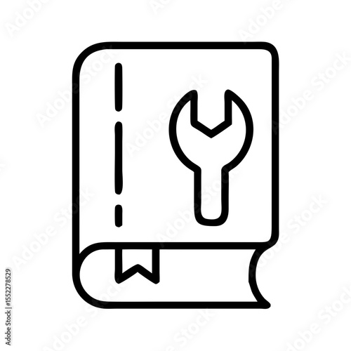 Service manual book with wrench icon in minimal outline style  
