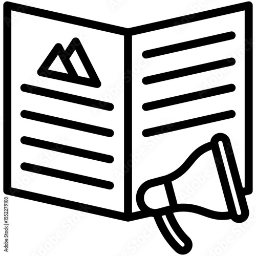 Article black outline icon, use for journalist, broadcasting, news and media UI, UX kit, app and web development, digital or print.