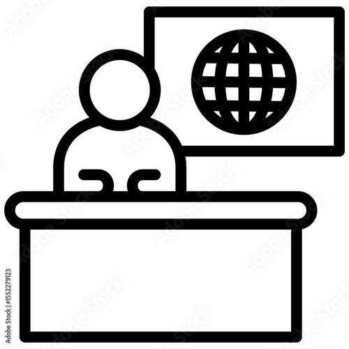 Anchor black outline icon, use for journalist, broadcasting, news and media UI, UX kit, app and web development, digital or print.