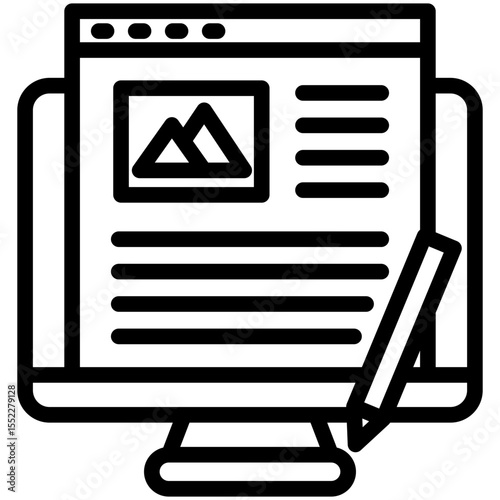 Blog Post black outline icon, use for journalist, broadcasting, news and media UI, UX kit, app and web development, digital or print.