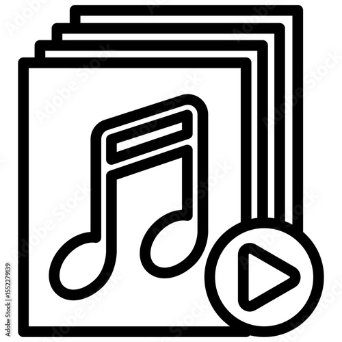 Audio File black outline icon, use for journalist, broadcasting, news and media UI, UX kit, app and web development, digital or print.