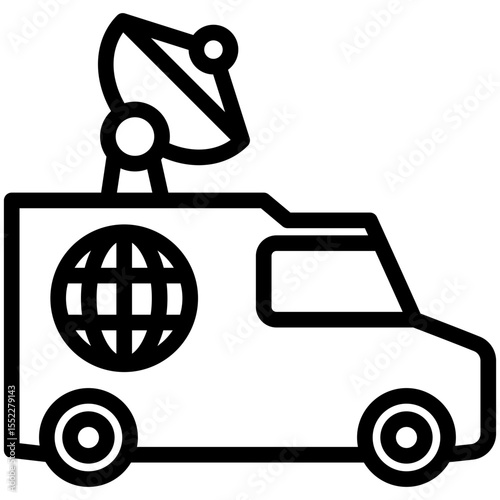 Broadcast Van black outline icon, use for journalist, broadcasting, news and media UI, UX kit, app and web development, digital or print.