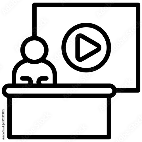 Channel black outline icon, use for journalist, broadcasting, news and media UI, UX kit, app and web development, digital or print.