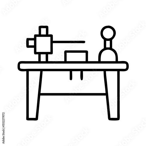 Tool station with lathe and workbench in minimalist style  