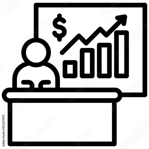 Chart Report black outline icon, use for journalist, broadcasting, news and media UI, UX kit, app and web development, digital or print.