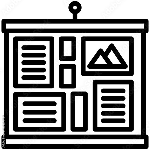 Bulletin Board black outline icon, use for journalist, broadcasting, news and media UI, UX kit, app and web development, digital or print.