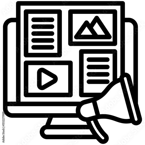 Coverage black outline icon, use for journalist, broadcasting, news and media UI, UX kit, app and web development, digital or print.
