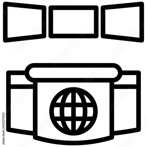 black outline icon, use for journalist, broadcasting, news and media UI, UX kit, app and web development, digital or print.