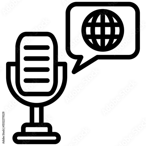 Podcast black outline icon, use for journalist, broadcasting, news and media UI, UX kit, app and web development, digital or print.