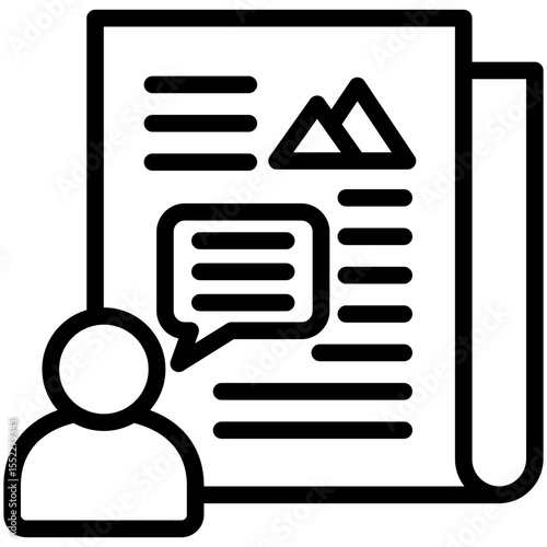 Opinion black outline icon, use for journalist, broadcasting, news and media UI, UX kit, app and web development, digital or print.