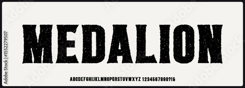 condensed rough vector font. Uppercase alphabet with number. 