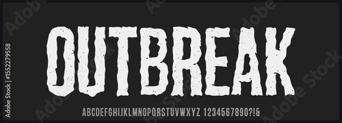 condensed rough vector font. Uppercase alphabet with number. 