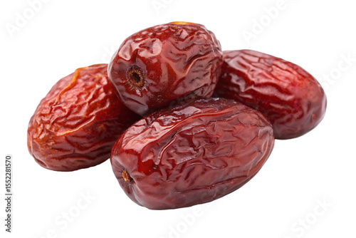 Pile of wrinkled dark red dried dates front view isolate on white background isolated on a transparent background