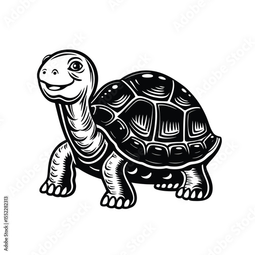 harming Stylized Happy Tortoise Illustration - Black and White Vector Art for Nature and Animal Designs