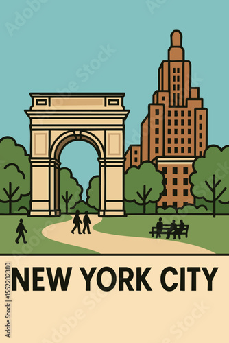 Iconic Washington Square Park and Arch in NYC.eps