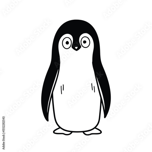Cute Minimalist Black and White Penguin Illustration - Flat Vector Character Design for Winter and Animals