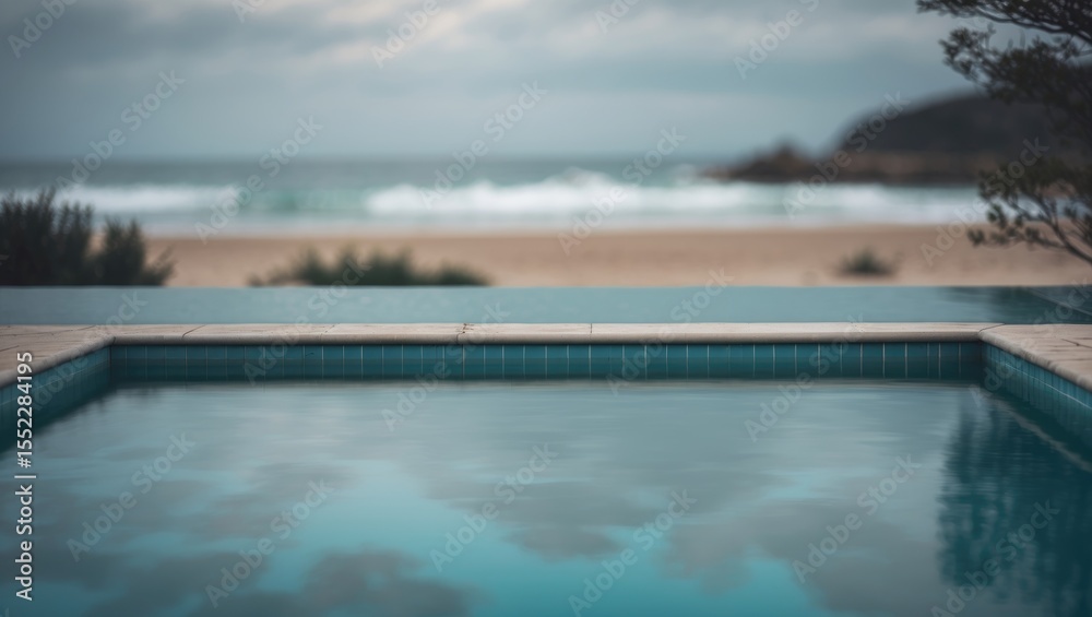 Fototapeta premium Abstract Blur Outdoor Swimming Pool With Beach And Sea For Background
