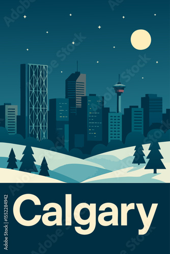 Wallpaper Mural Winter Night Views of Calgary Skyline Torontodigital.ca