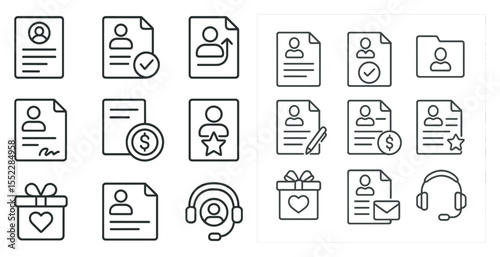 The image is a collection of various icons, including a person, a dollar sign, a star, a heart, a check mark, a pen, a gift, a paper, a person with headphones, and a person with a phone