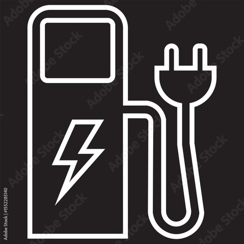 Electric Vehicle Charging Icons. EV, Battery, Plug in Car Silhouettes