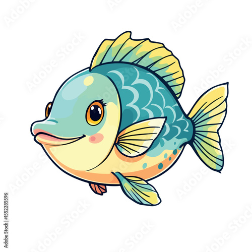 A Cute Cartoon Blue Yellow Fish Vector Sticker for Kids and Adults Ocean Animal Art Illustration