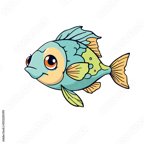 Cute Cartoon Freshwater Fish Aquatic Animal Marine Life Ocean Dweller Vector Sticker