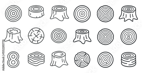 Set of tree stump drawings in black and white. The drawings vary in size and shape, but all feature a tree stump as the main subject. The mood of the images is somewhat somber and nostalgic