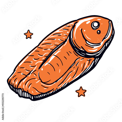 Whimsical Orange Fish Shaped Sleeping Bag Vector Sticker Art with Stars