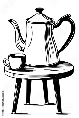 Ausmalbild Stillleben - Kanne mit Tasse