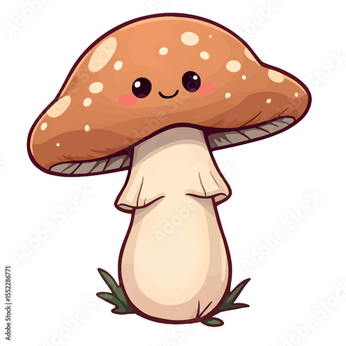 Adorable Kawaii Mushroom Character With Happy Smiling Face Cute Woodland Creature Illustration