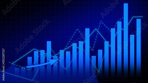 Glowing Business growth concept in allusive graph chart showing marketing sales profit increasing to future target. Excellent financial status of corporate business rise up arrow growing business icon