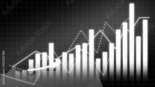 Glowing Business growth concept in allusive graph chart showing marketing sales profit increasing to future target. Excellent financial status of corporate business rise up arrow growing business icon