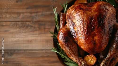 Wallpaper Mural A beautifully roasted turkey garnished with herbs sits on a rustic wooden platter, representing the warmth and joy of family gatherings during festive celebrations. Torontodigital.ca