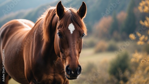 A brown horse on nature background.