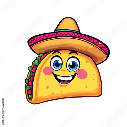 Happy Taco Wearing Sombrero Festive Mexican Food Cartoon Character Sticker