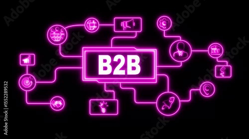 Neon line B2B Business company commerce technology marketing concept. Business sale profit or re marketing success idea.