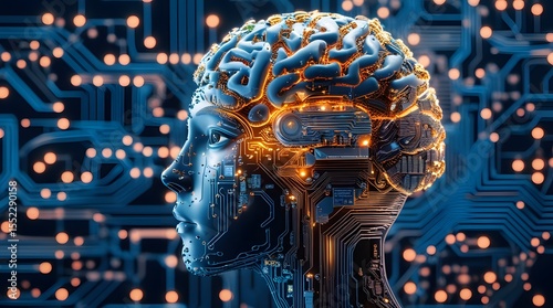 Artificial Intelligence: A visionary depiction of the future, where the human mind and cutting-edge technology merge. Explore the boundless possibilities of AI and its profound impact on our world.