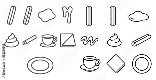 Collection of food and utensils, such as a cup, spoon, and napkin, are shown in a white and black image. The items are arranged in a way that suggests a meal or snack